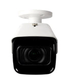 A single 4K 8 megapixel varifocal security camera with a white metal exterior