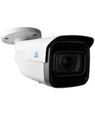 A single 4K 8 megapixel varifocal security camera with a white metal exterior
