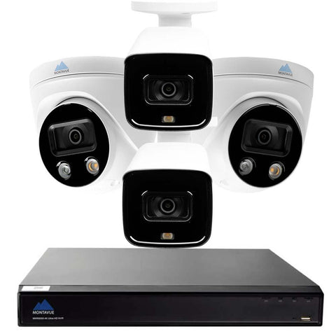 Montavue -5MP HD Active Deterrence Security System w/ 4 5MP IP Cameras, Human/Vehicle Filter, Siren, Strobe