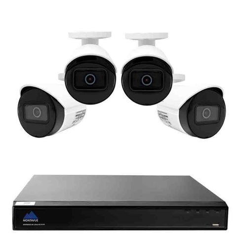Montavue 8MP Ultra HD IP NVR Business & Home Security System w/ 4 2K Resolution Bullet Cameras, 2TB HDD