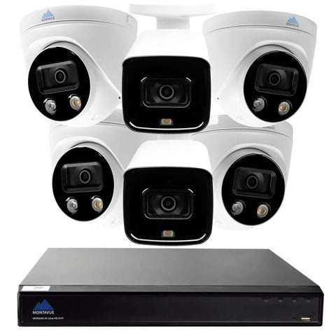 Montavue -5MP HD Active Deterrence Security System w/ 6 5MP IP Cameras, Human/Vehicle Filter, Siren, Strobe