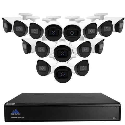 Montavue 16 Channel IP Security System w/ 16 2K Resolution 4MP IP Bullet Cameras, 3TB HDD
