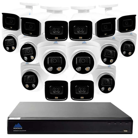 Montavue - 16 Channel Active Deterrence Security System w/ 16 5MP IP Cameras, Human/Vehicle Filter, Siren, Strobe