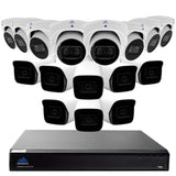 Montavue-4K Ultra HD IP NVR Surveillance System w/ 16 2K 5 Megapixel IP AI-SMD Cameras with Built-in Mic, 3TB HDD