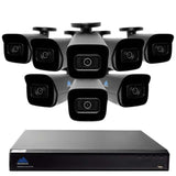 Montavue-AI Smart Motion Detection Ultra HD IP 16 Channel Surveillance System w/ 8 2K 5 Megapixel IP SMD Bullet Cameras with Built-in Mic, 3TB HDD