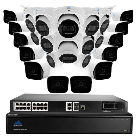 Montavue AI Smart Motion Detect Surveillance System w/ 24 2K 5 Megapixel IP AI-SMD Cameras with Built-in Mic, 6TB HDD