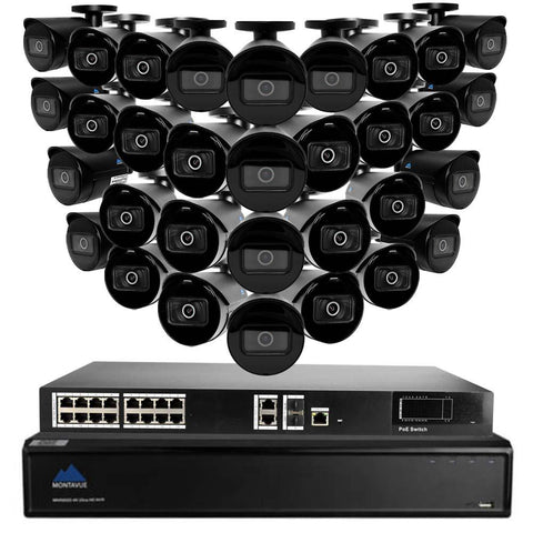 Montavue 32 Channel 4K Ultra HD NVR Security System w/ 32 4MP IP Bullet Security Cameras, 6TB HDD