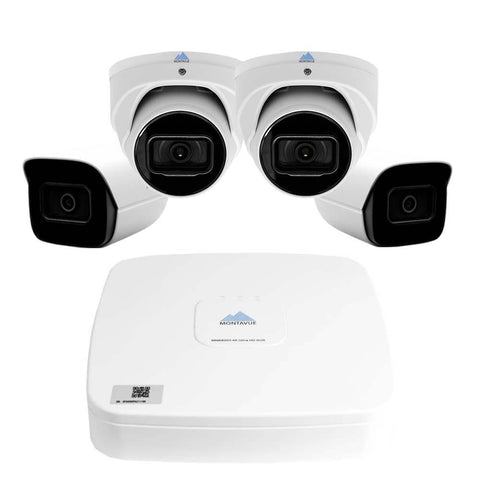 Montavue-4 Channel HD Smart Motion Detection/AI Security System w/ 4 5MP AI Smart Motion Turret and Bullet Cameras with Built-in Mic