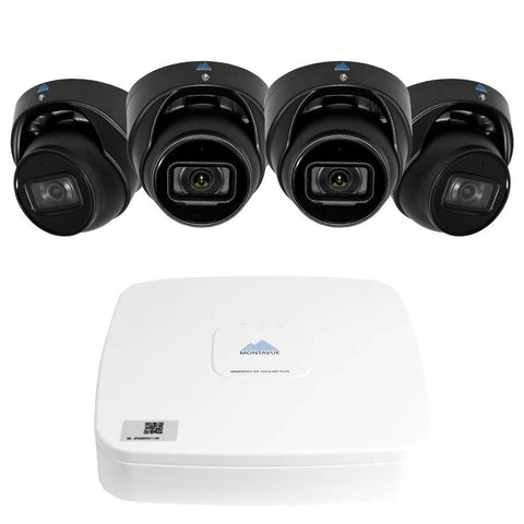 Montavue 4 Channel HD NVR w/ 4 5MP AI Smart Motion Turret Cameras with Built-in Mic, 1TB HDD