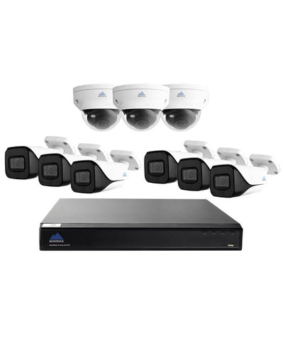 Montavue-16 Channel 4K NVR Home/Commercial Security Camera System with 6 4K Bullet Cameras and 3 4K IP Vandal Proof Dome Cameras