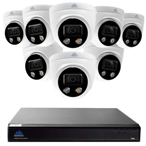 Montavue -5MP HD Active Deterrence Security System w/ 8 5MP Turret Cameras, Two-way audio, Siren, Strobe