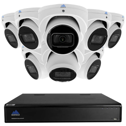 Montavue Professional Security System 8 Channel 4K NVR, 8 4MP Turret Audio Cameras w/ 98ft of Starlight Night Vision