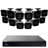 Montavue-AI Smart Motion Detection Ultra HD IP 16 Channel Surveillance System w/ 12 2K Starlight 5 Megapixel IP SMD Bullet Cameras with Built-in Mic, 3TB HDD