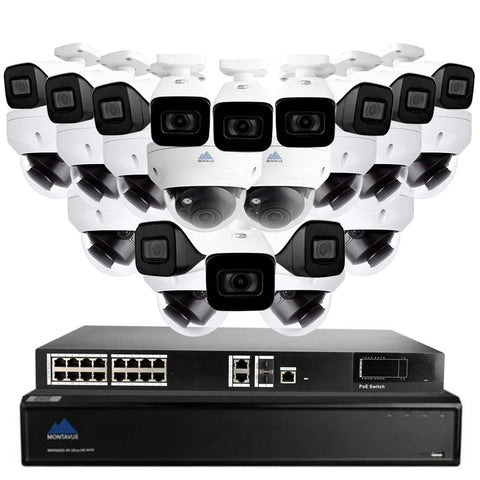 Montavue-32 Channel 4K Security Camera System with 24 Indoor/Outdoor 4K Security Cameras