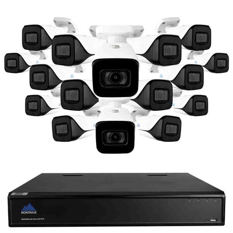 Montavue-Commercial Grade 4K Ultra HD  32 Channel NVR System with 16 Outdoor 4K 8MP  Metal Cameras - 4K @ 30fps