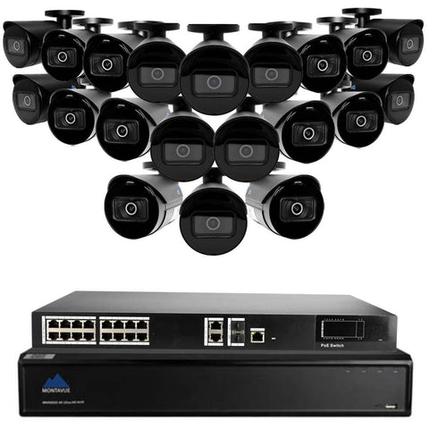 Montavue 32 Channel Commercial 4K Security System w/ 20 4MP IP Bullet Security Cameras, 6TB HDD