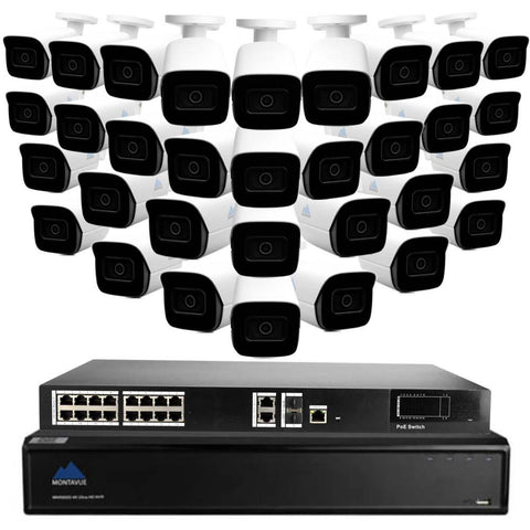 Montavue- 32 Camera Surveillance System w/ 32  5 Megapixel IP AI-SMD Cameras, Built-in Mic