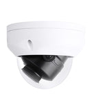 side view of a single white 4K 8 megapixel bullet style security camera with blue montavue logo on the side